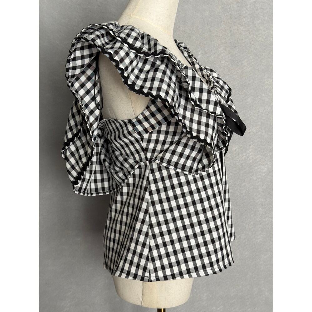 Sugarlips Gingham Top Exaggerated Collar with Bow Women's Medium NEW - Picture 5 of 11